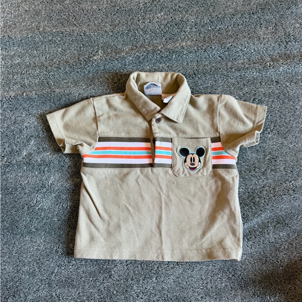 Beige Kids Polo with Striped Chest and Character Pocket